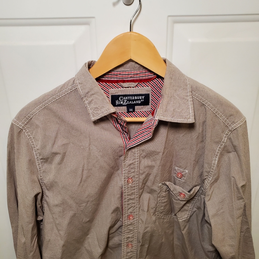 Casual Canterbury NZ Small Check Shirt M Tan